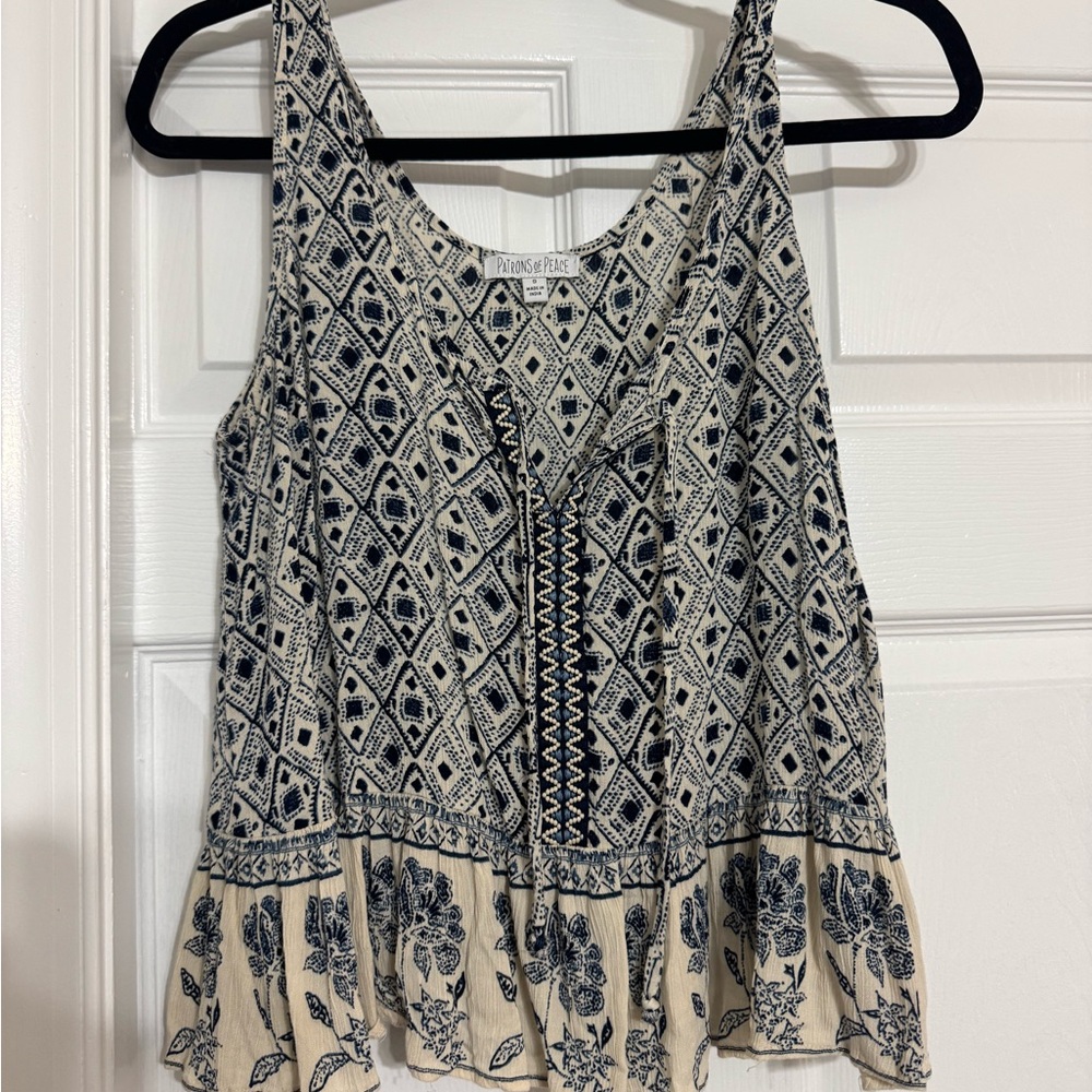 Patrons of Peace Black and Cream Boho Tank Top